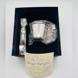Warner Bros. Baby Tweety Looney Tunes Pewter Feeding Set-RARE NIB Signed
